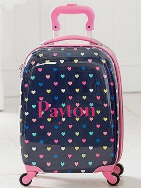 Pottery Barn Kids Mackenzie Navy & Multi Hearts Hard Sided Spinner small Luggage